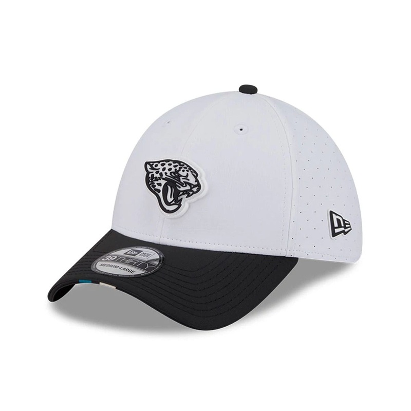 Jacksonville Jaguars NFL Training 2025 White 39THIRTY Stretch Fit Cap S-M