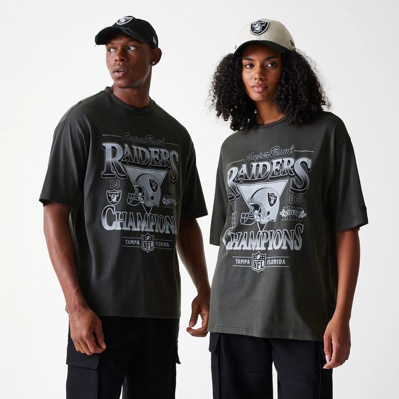 Las Vegas Raiders NFL Washed Super Bowl Grey Oversized T-Shirt XS