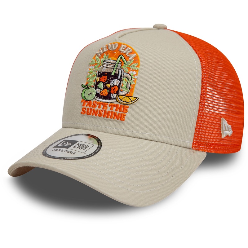 New Era 9FORTY Summer Patch A-Frame Stone/Orange Trucker Cap One Size