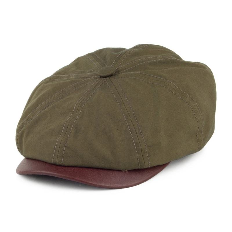 Stetson Hatteras Waxed Cotton Newsboy Cap – Olive 55