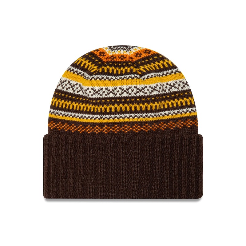 Womens New Era Fair Isle Dark Brown Cuff Knit Beanie Hat OSFM