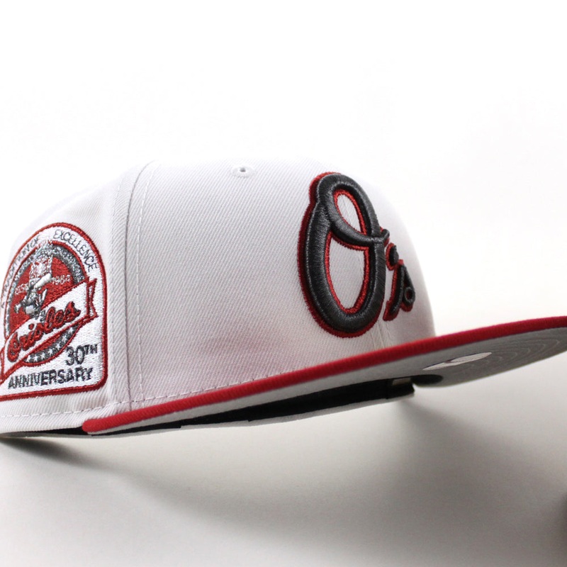 Baltimore Orioles 30th Anniversary A Tradition Of Excellence 59Fifty New Era Fitted Hat (White Scarlet Red Gray Under Brim) 7
