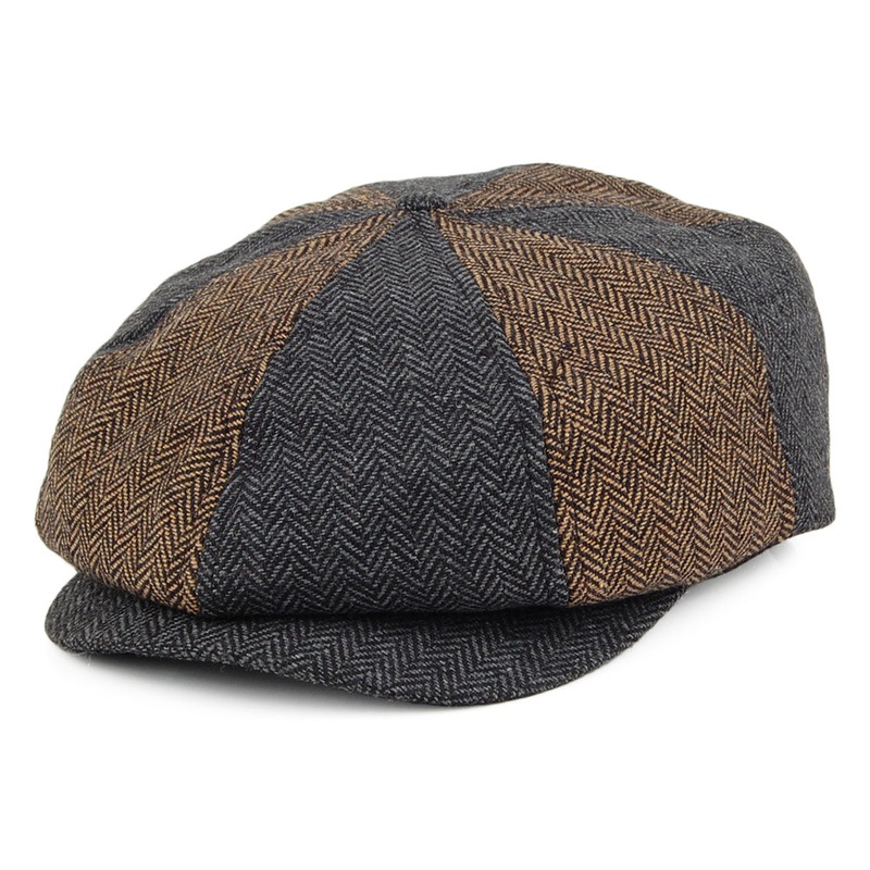 Brixton Hats Brood Multi-Panel Newsboy Cap – Brown-Grey Small-56cm