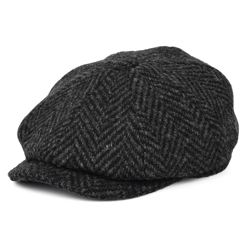 Jaxon & James Heavyweight Donegal Tweed Herringbone Glencoagh Newsboy Cap – Black-Charcoal S