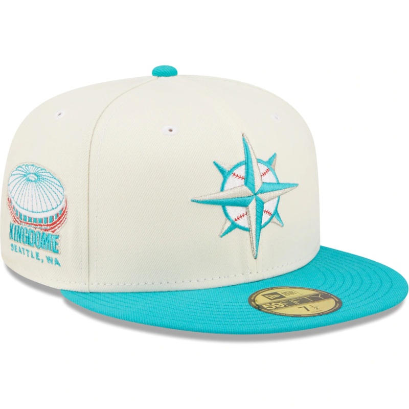 New Era Seattle Mariners White/Aqua Cooperstown Collection Kingdome Chrome 59FIFTY Fitted Hat