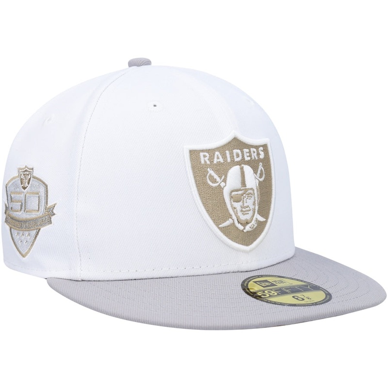 New Era White/Gray Las Vegas Raiders 50th Anniversary Gold Undervisor 59FIFTY Fitted Hat