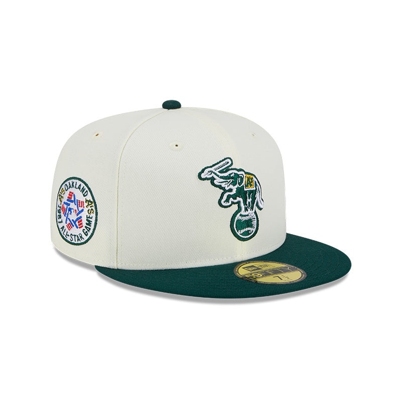 Oakland Athletics 1987 ALL-STAR GAME Cooperstown Exclusive New Era RETRO 59FIFTY Fitted Hat – Chrome/Pine 6 7/8