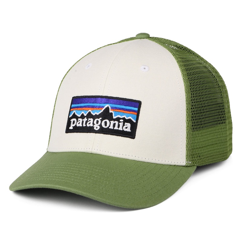 Patagonia Hats P-6 Logo Organic Cotton LoPro Trucker Cap – Off White-Olive Adjustable