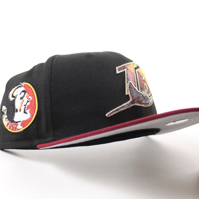Tampa Bay Devil Rays x Florida State Seminoles 2008 World Series New Era 59Fifty Fitted Hat (Black Cardinal Red Gray UnderBrim) 7