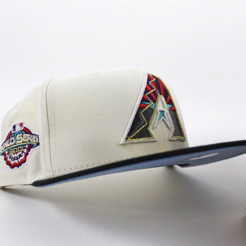 Arizona Diamondbacks 2001 World Series New Era 59Fifty Fitted Hat (GITD Chrome Black Sky Blue Under Brim) 7