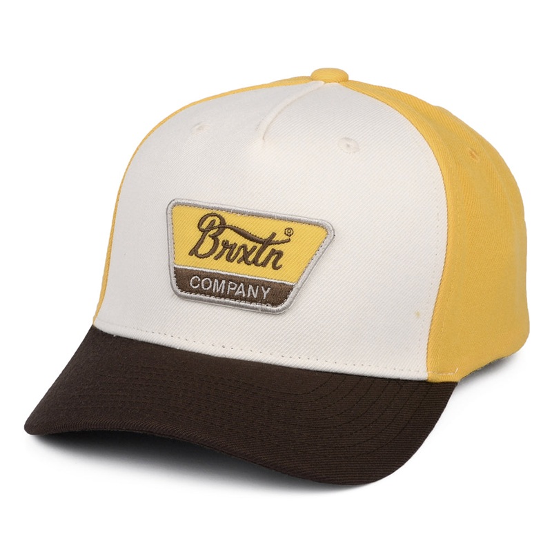 Brixton Hats Linwood C NetPlus MP Snapback Cap – Off White-Yellow-Brown Adjustable