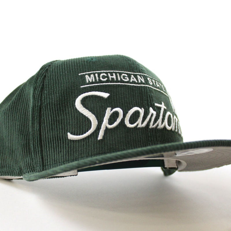 Michigan State Spartans VINTAGE NCAA New Era 9Fifty 9Fifty Snapback Hat (CORDUROY Green Gray Under Brim) One Size