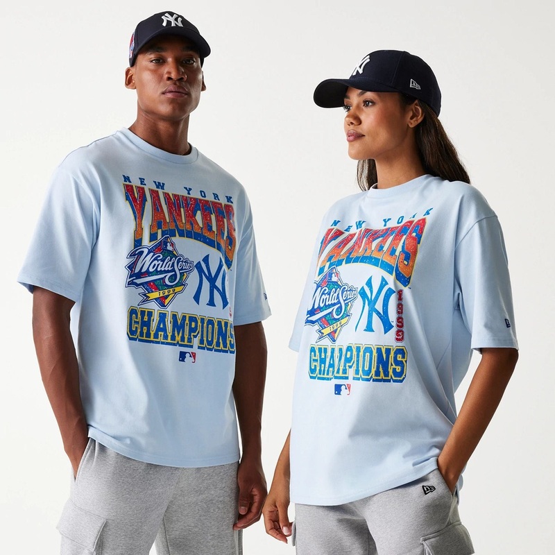 New York Yankees MLB World Series Pastel Blue Oversized T-Shirt XS