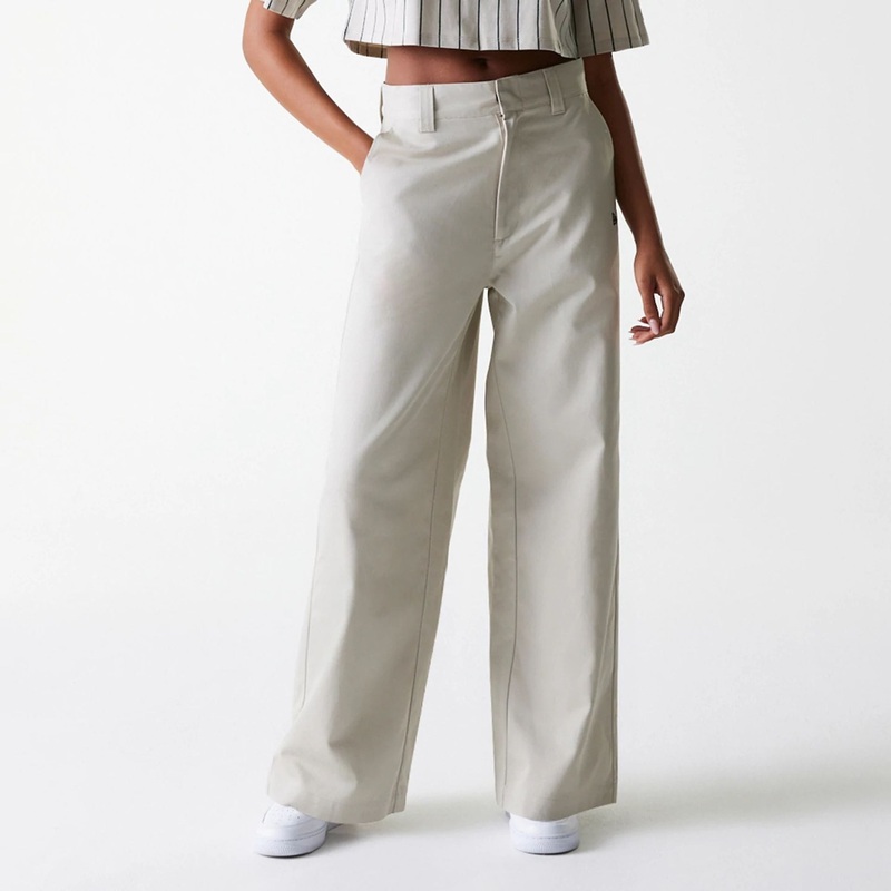 Womens New Era Light Beige Wide Leg Chino Trousers W24