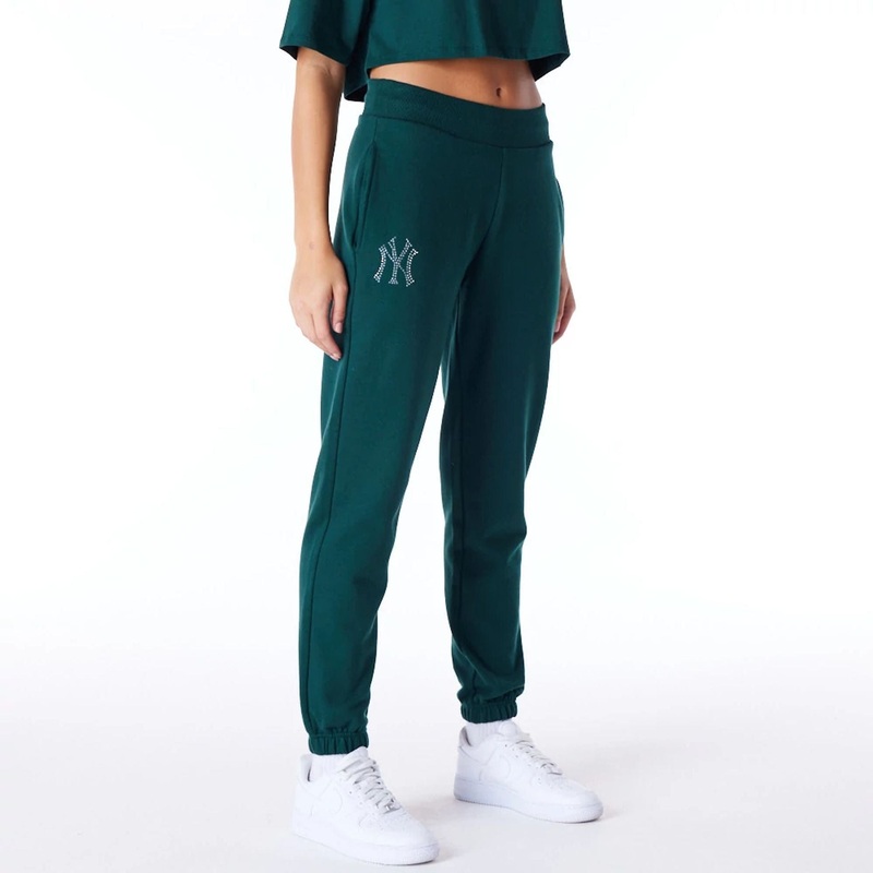 New York Yankees Womens MLB Diamante Dark Green Fleece Joggers XS