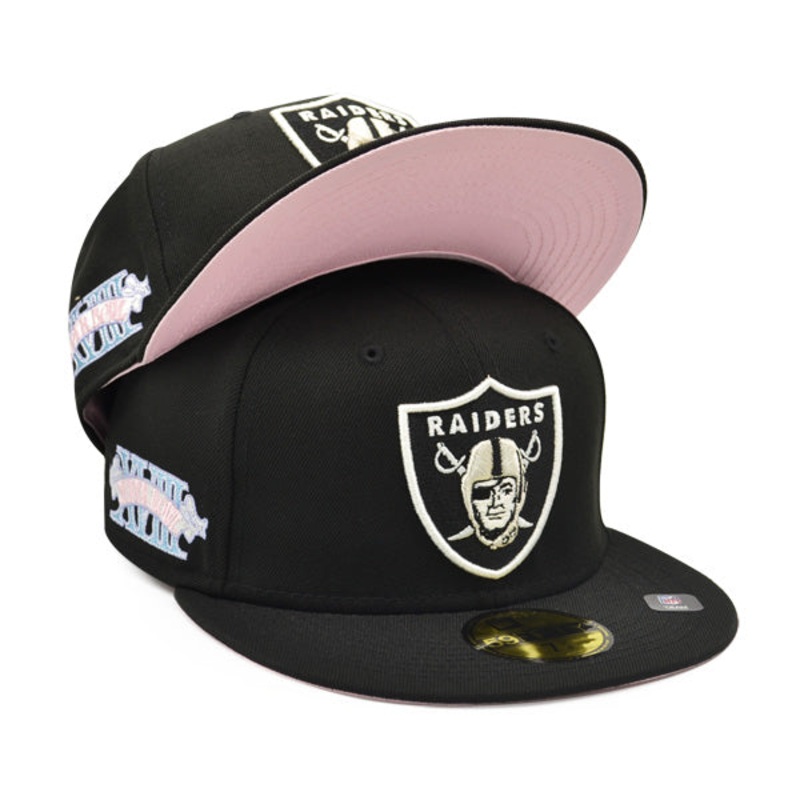 Oakland Raiders SUPER BOWL XVIII (18) Exclusive New Era 59Fifty Fitted Hat – Black/Pink Bottom 7