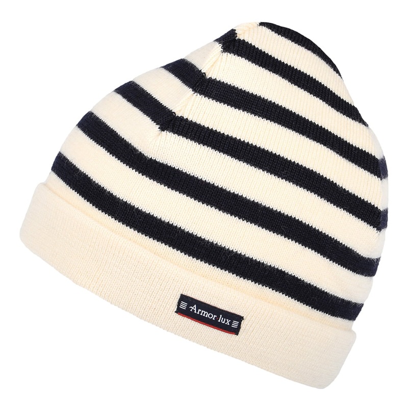 Armor Lux Lannion Striped Pure Wool Beanie Hat – Natural 1-Size