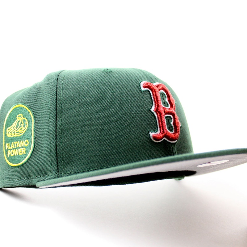Boston Red Sox Platanos Power New Era 59Fifty Fitted Hat (Mountain Green Gray Under Brim) 6 7/8