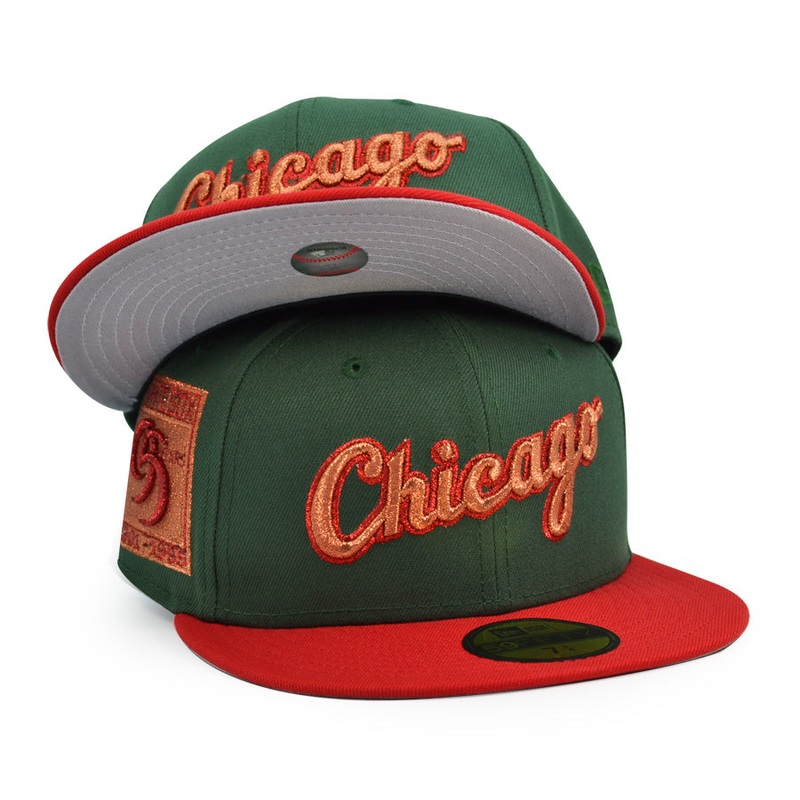 Chicago White Sox Script 95 YEARS Exclusive New Era 59Fifty Fitted Hat – Pine/Scarlet 6 7/8