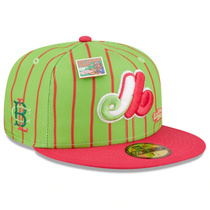 New Era MLB x Big League Chew  Montreal Expos Wild Pitch Watermelon Flavor Pack 59FIFTY Fitted Hat – Pink/Green