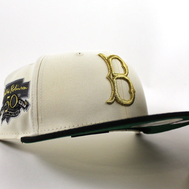 BROOKLYN DODGERS 42 JACKIE ROBINSON New Era 59Fifty Fitted Hat (Chrome White Corduroy Green Under Brim) 7