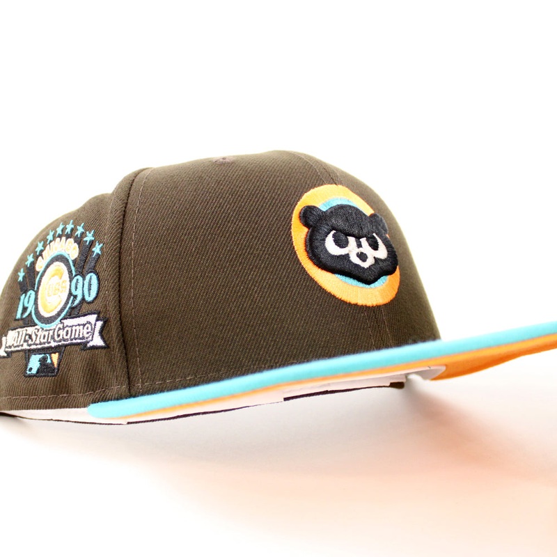 Chicago Cubs 1990 All Star Game New Era 59Fifty Fitted Hat (Walnut Teal Orange Under Brim) 7