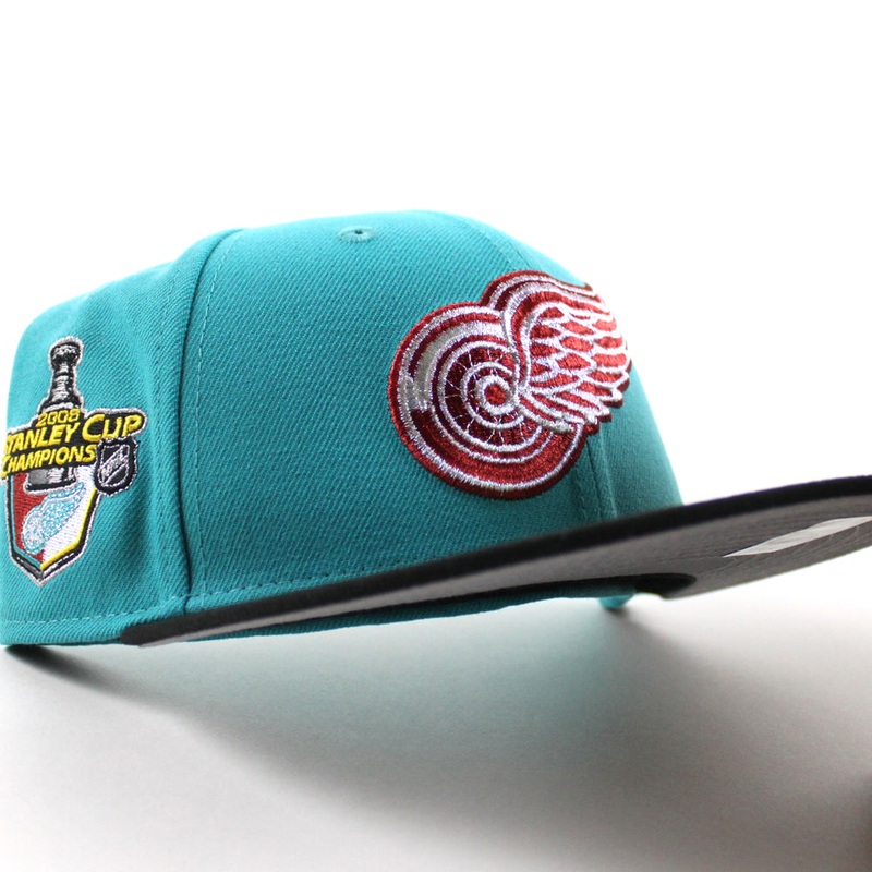 Detroit Red Wings 2008 Stanley Cup New Era 59Fifty Fitted Hat (Teal Black Gray Under brim) 7