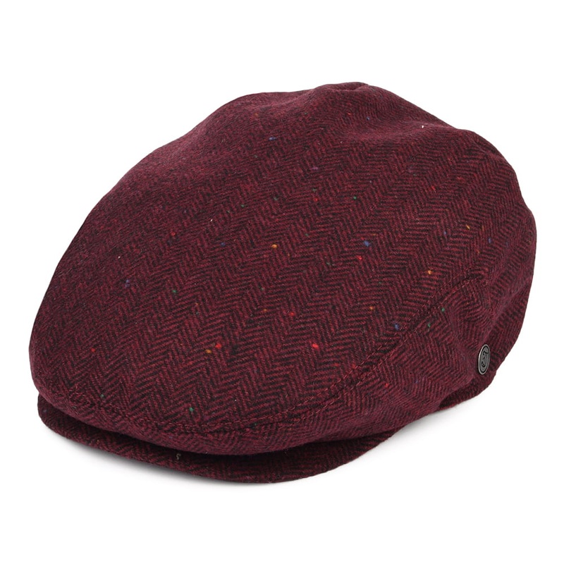 Jaxon & James Hillcrest Herringbone Flat Cap – Burgundy-Black S