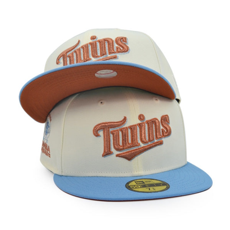 Minnesota Twins Script BOMBA SQUAD Exclusive New Era 59Fifty Fitted Hat – Chrome/Sky 6 7/8