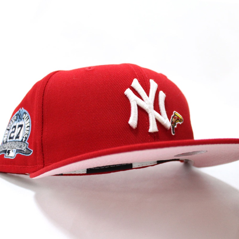 PIZZA New York Yankees 27 World Championships New Era 59Fifty Fitted Hat (Red Pink Under Brim) 7