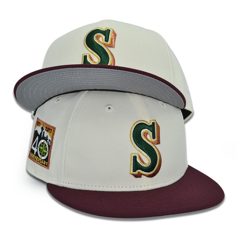 Seattle Mariners “SHAWN” Exclusive New Era 59Fifty Fitted Hat – Chrome/Maroon 6 7/8