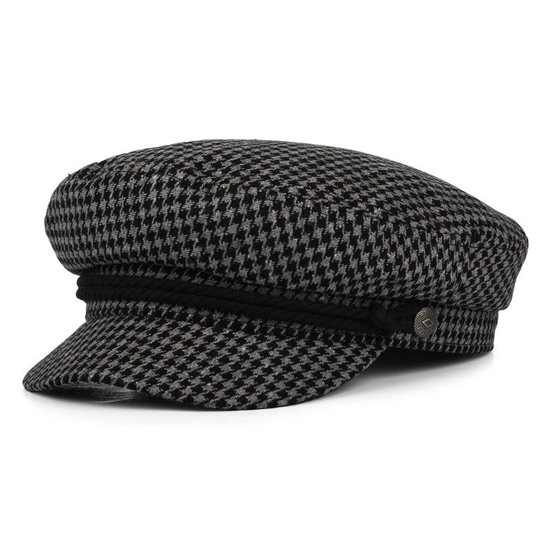 Brixton Hats Houndstooth Fiddler Cap – Grey-Black Small-56cm