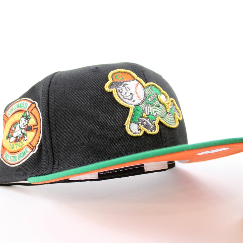 Cincinnati Reds 1970 All Star Game New Era 59Fifty Fitted Hat (GITD Black Green Orange Under Brim) 7