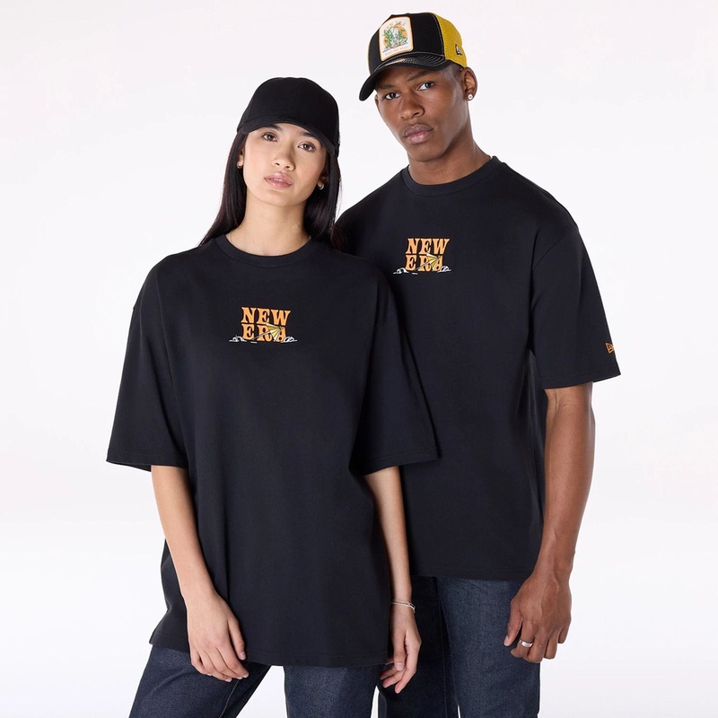 New Era Drink Graphic Black Oversized T-Shirt XS