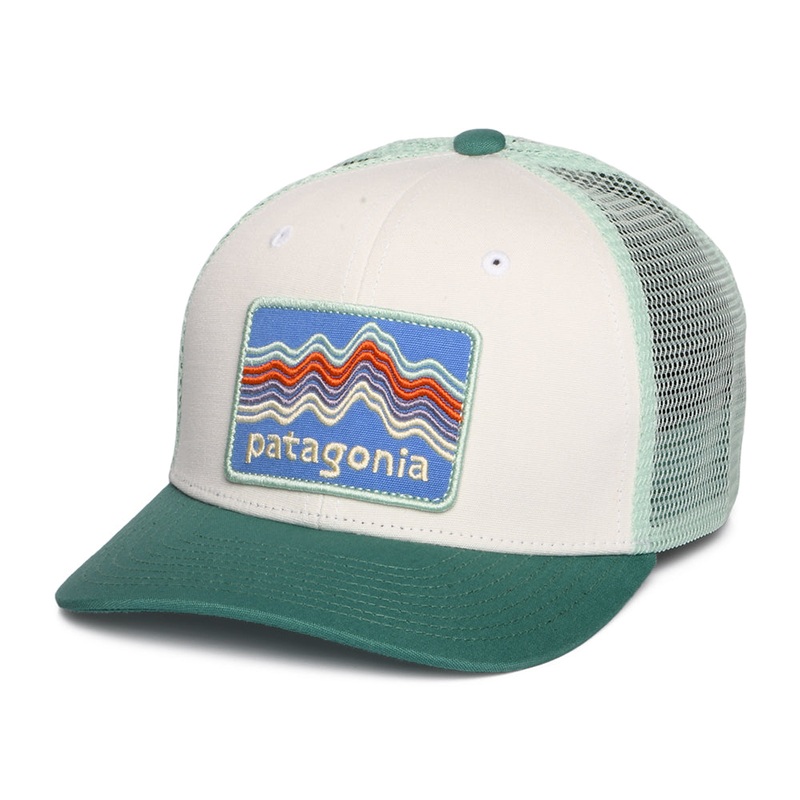 Patagonia Hats Kids Ridge Rise Stripe Organic Cotton Trucker Cap – White-Sea Green CHILD ADJ.