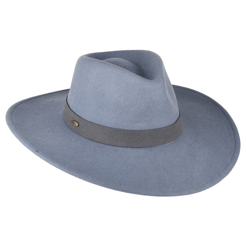 Scala Hats Inaki Wool Felt Safari Fedora Hat – Ice Blue 1-Size
