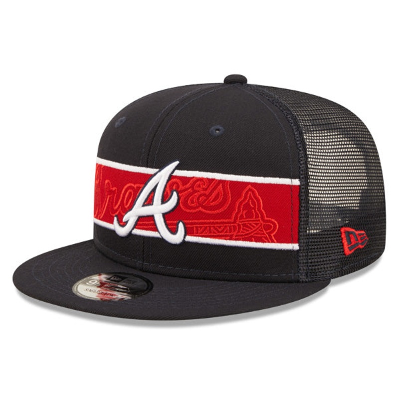 Atlanta Braves New Era MLB TONAL BAND TRUCKER 9FIFTY Snapback Hat – Navy/Red