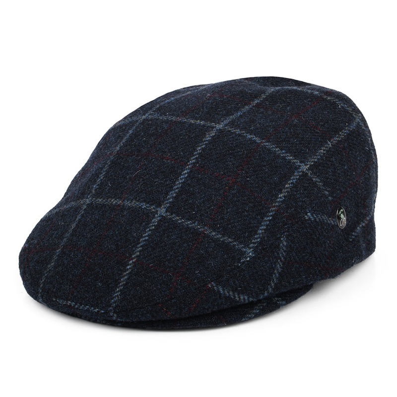 City Sport Windowpane Virgin Wool Flat Cap – Navy Blue OLD 55
