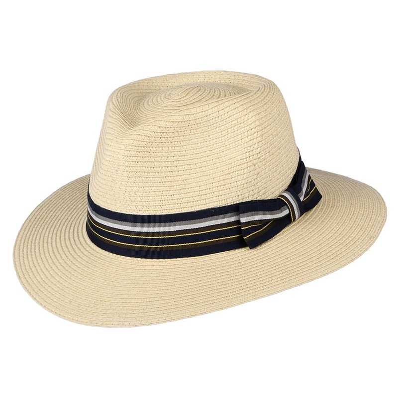Denton Hats Trent Packable Fedora Hat With Striped Band – Natural Small/Medium