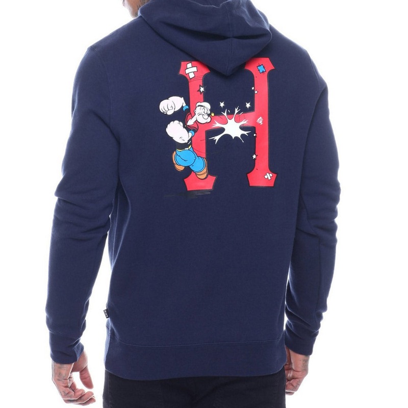 HUF x Popeye CLASSIC H FLEECE HOODIE SWEATSHIRT (NAVY) m