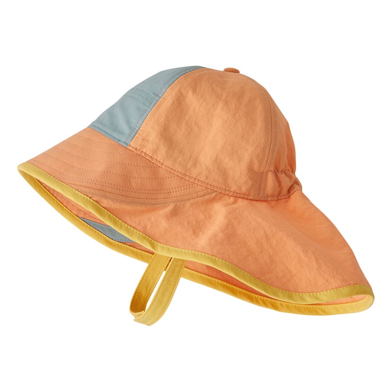 Patagonia Hats Baby Block-the-Sun Sun Hat – Peach-Slate-Yellow 6-12 Months