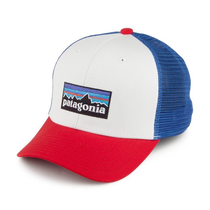 Patagonia Hats Kids P-6 Logo Organic Cotton Trucker Cap – White-Red CHILD ADJ.