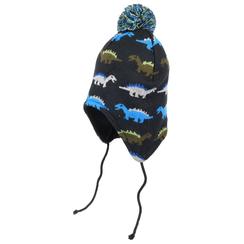 Scala Hats Kids Dino Peruvian Bobble Hat – Navy Blue Kids – 1-Size