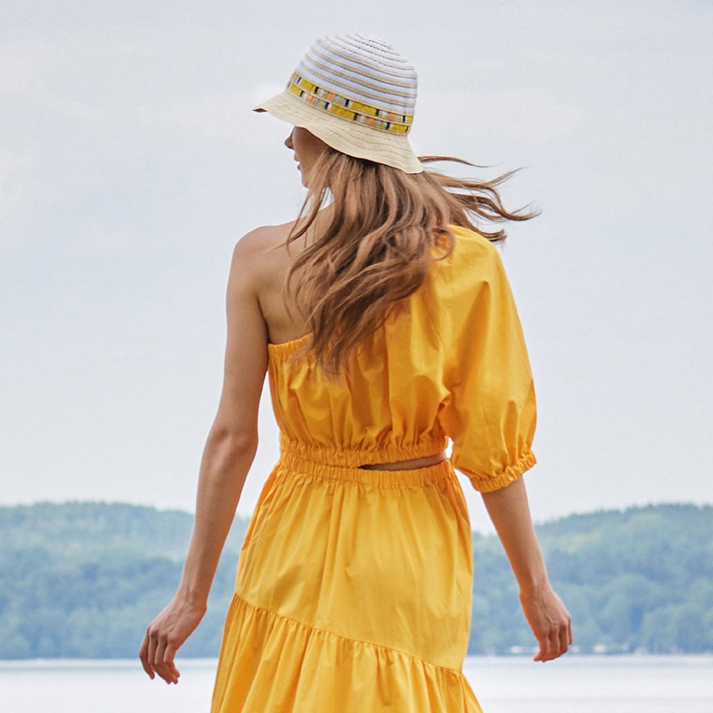 Seeberger Hats Striped Foldable Cloche Hat – White-Cream 1-Size