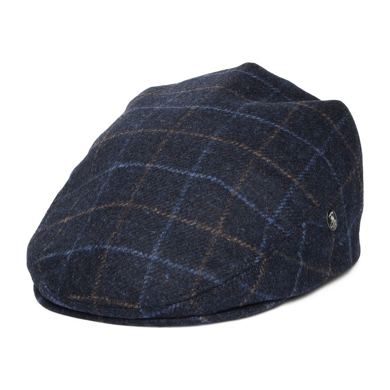 City Sport Windowpane Virgin Wool Flat Cap – Navy Blue S