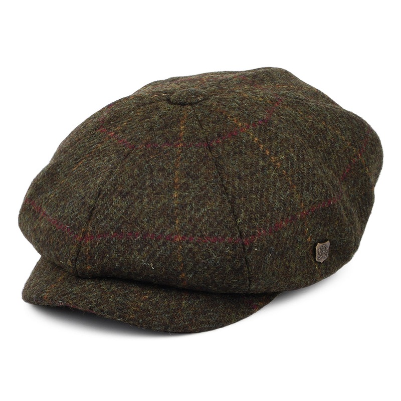 Failsworth Hats Carloway Windowpane HARRIS TWEED Newsboy Cap – Olive 55