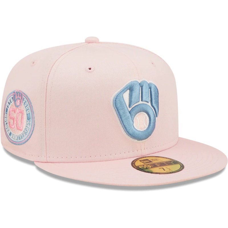 New Era Milwaukee Brewers Pink/Sky Blue 50th Golden Year Anniversary Undervisor 59FIFTY Fitted Hat