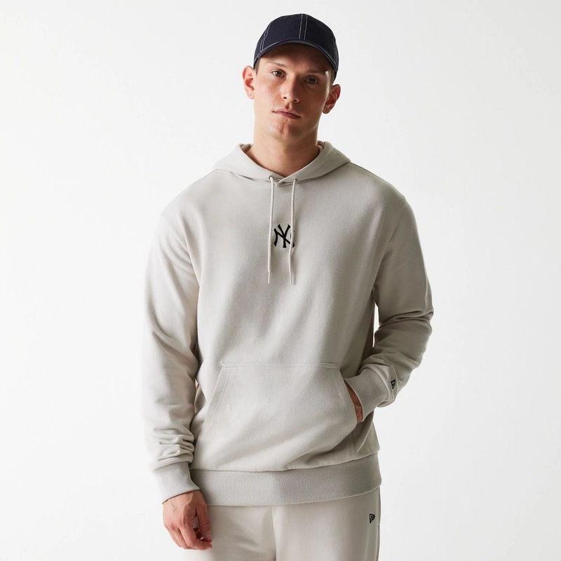 New York Yankees MLB League Essential Midi French Terry Cream Oversized Pullover Hoodie XS