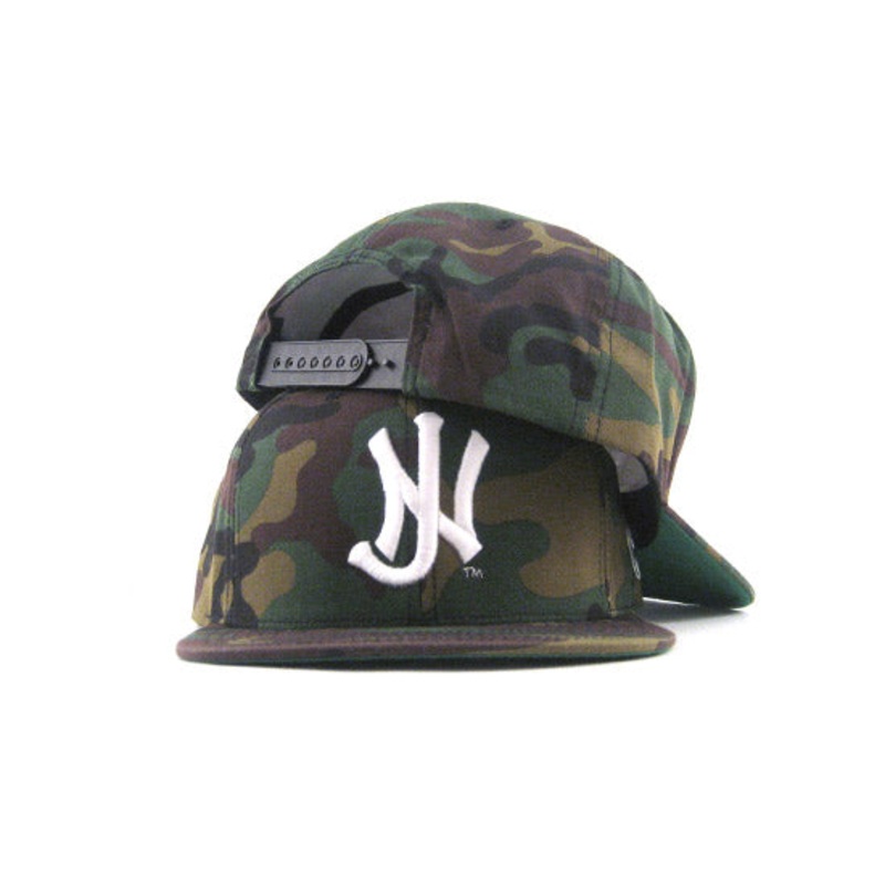 Old School NJ Snapback Hat (Camo White GREEN BOTTOM) One Size