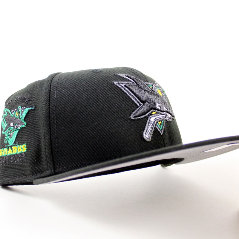 Retro San Jose Sharks Sharks Patch New Era 59Fifty Fitted Hat (Black Gray Under Brim) 7